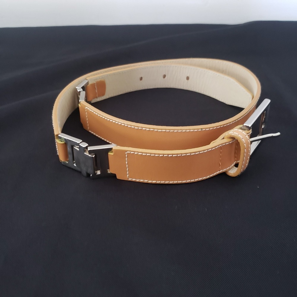 Vintage Mondi Womens Bull Leather Statement Belt 34"X 1" Timeless Retro Tan